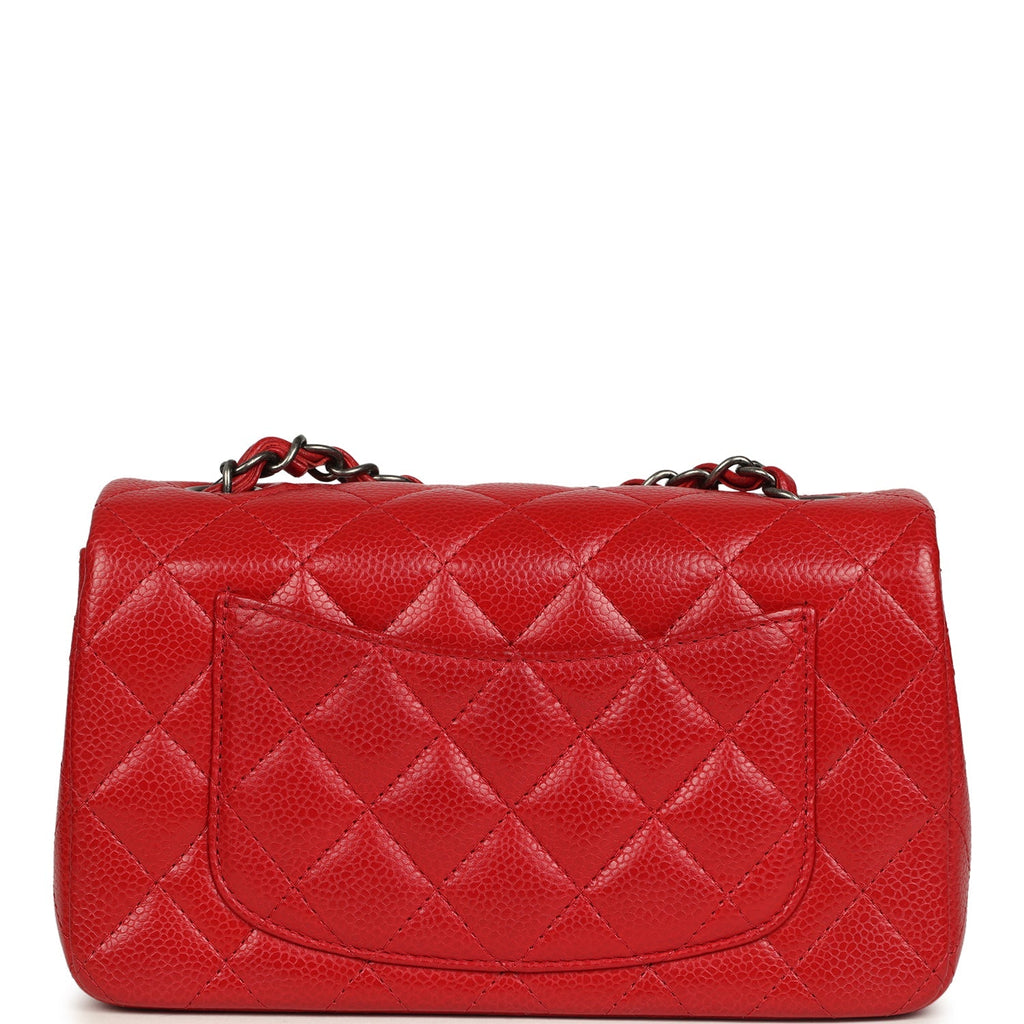 Pre-owned Chanel Mini Classic Rectangular Flap Bag Red Caviar Aged Ruthenium Hardware