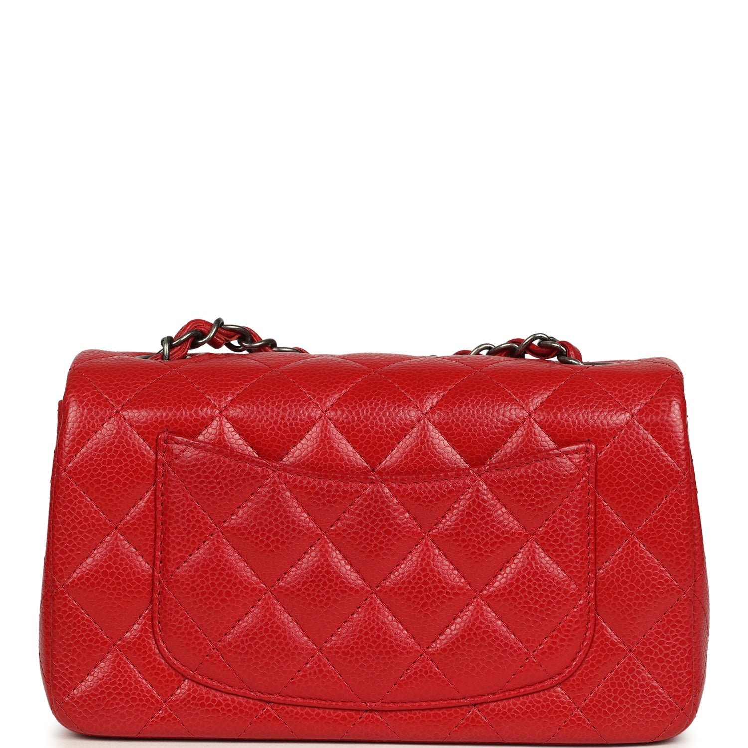 Pre-owned Chanel Mini Classic Rectangular Flap Bag Red Caviar Aged Ruthenium Hardware