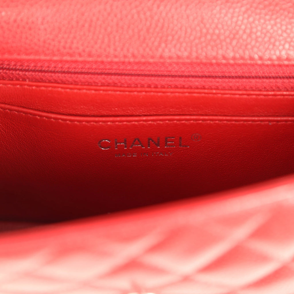 Pre-owned Chanel Mini Classic Rectangular Flap Bag Red Caviar Aged Ruthenium Hardware