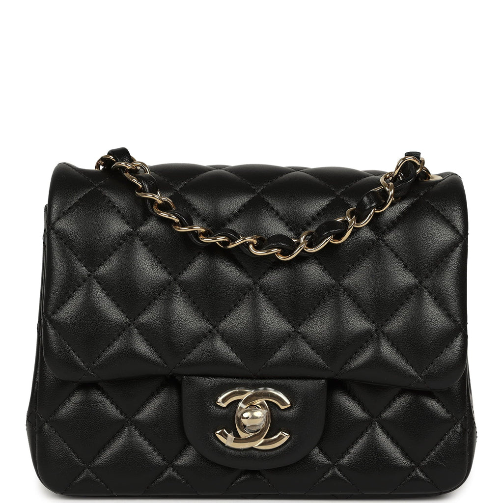 Chanel Mini Classic Square Flap Bag Black Lambskin Light Gold Hardware