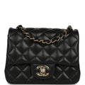 Chanel Mini Classic Square Flap Bag Black Lambskin Light Gold Hardware