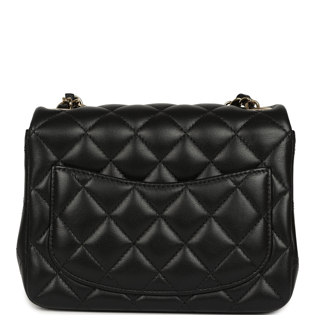 Chanel Mini Classic Square Flap Bag Black Lambskin Light Gold Hardware