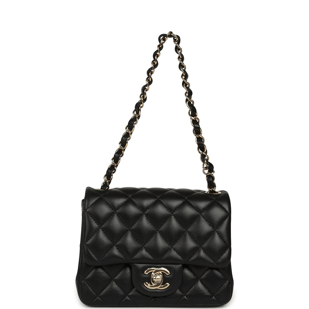 Chanel Mini Classic Square Flap Bag Black Lambskin Light Gold Hardware