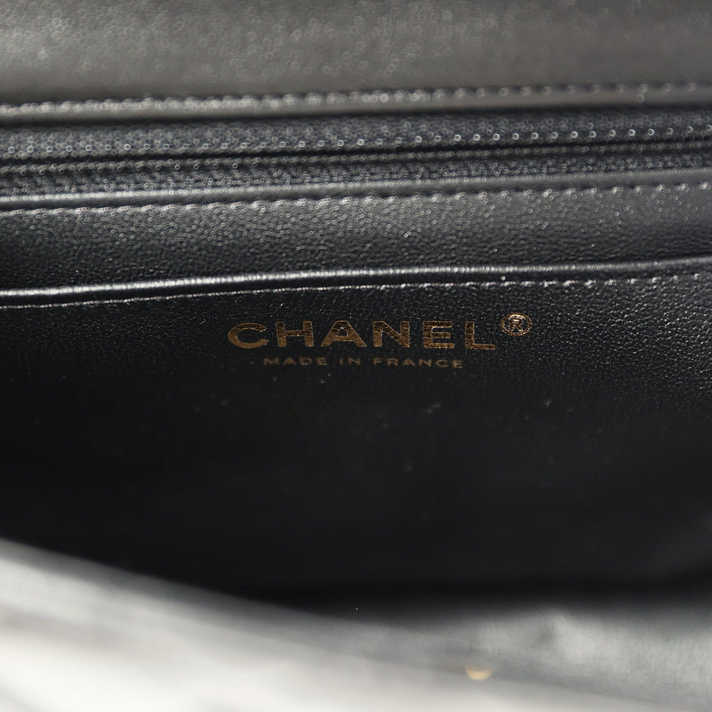 Chanel Mini Classic Square Flap Bag Black Lambskin Light Gold Hardware