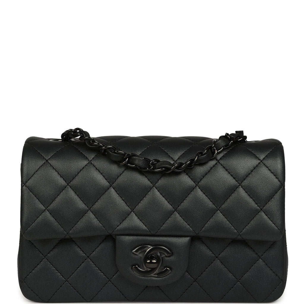 Chanel Mini Classic Rectangular Flap Bag So Black Iridescent Lambskin Black Hardware