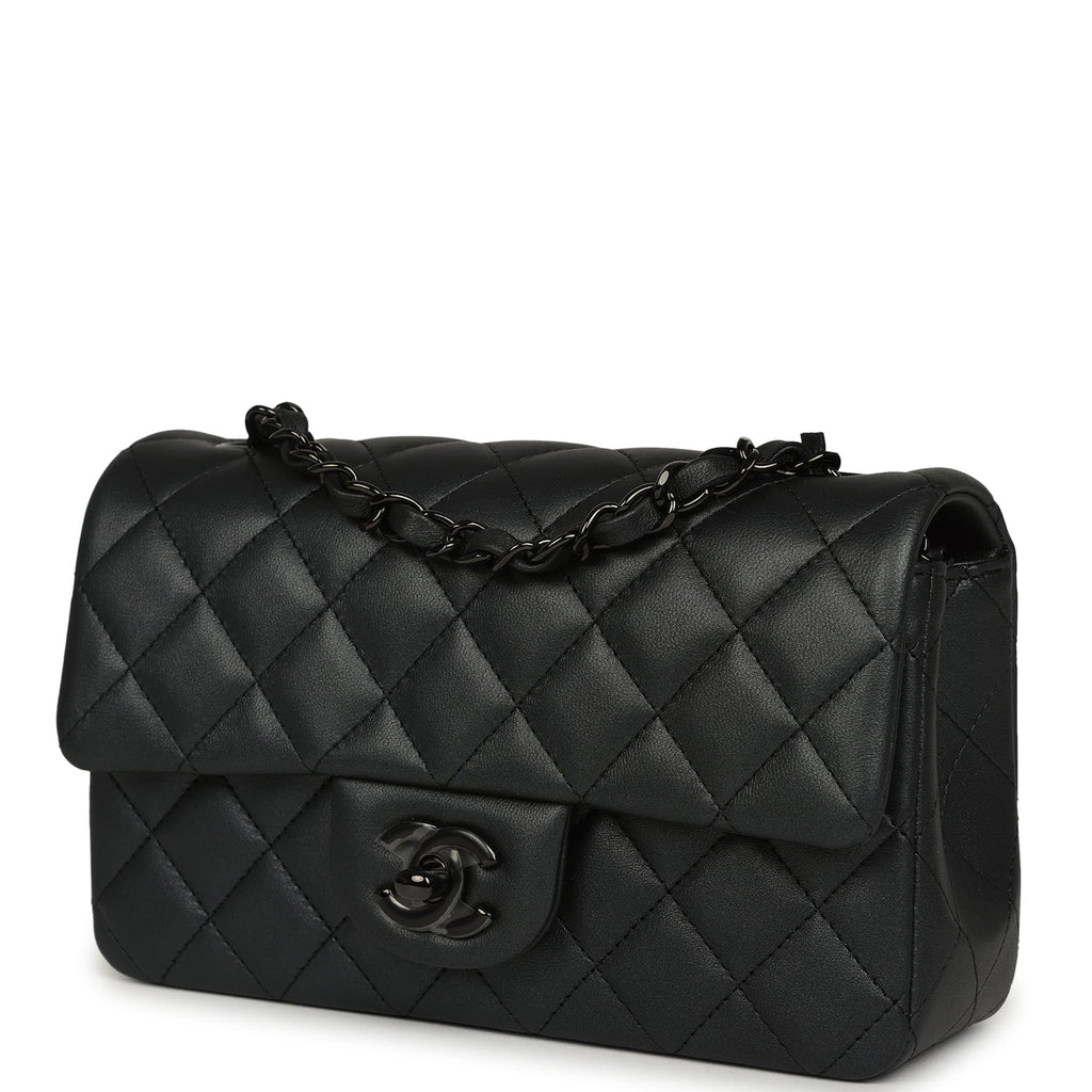 Chanel Mini Classic Rectangular Flap Bag So Black Iridescent Lambskin Black Hardware