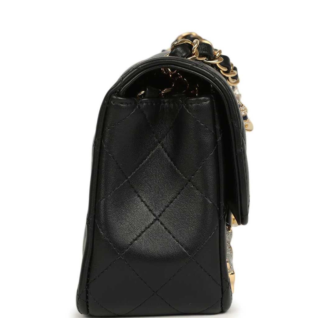 Chanel Mini Classic "Space Charms" Rectangular Flap Bag Black Lambskin Gold Hardware