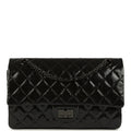 Pre-owned Chanel Small Reissue 225 2.55 Double Flap Bag So Black Shiny Crumpled Calfskin Black Hardware