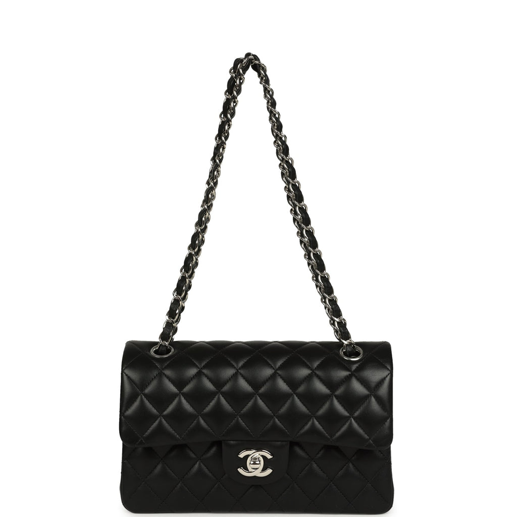 Pre-owned Chanel Small Classic Double Flap Bag Black Lambskin Silver Hardware