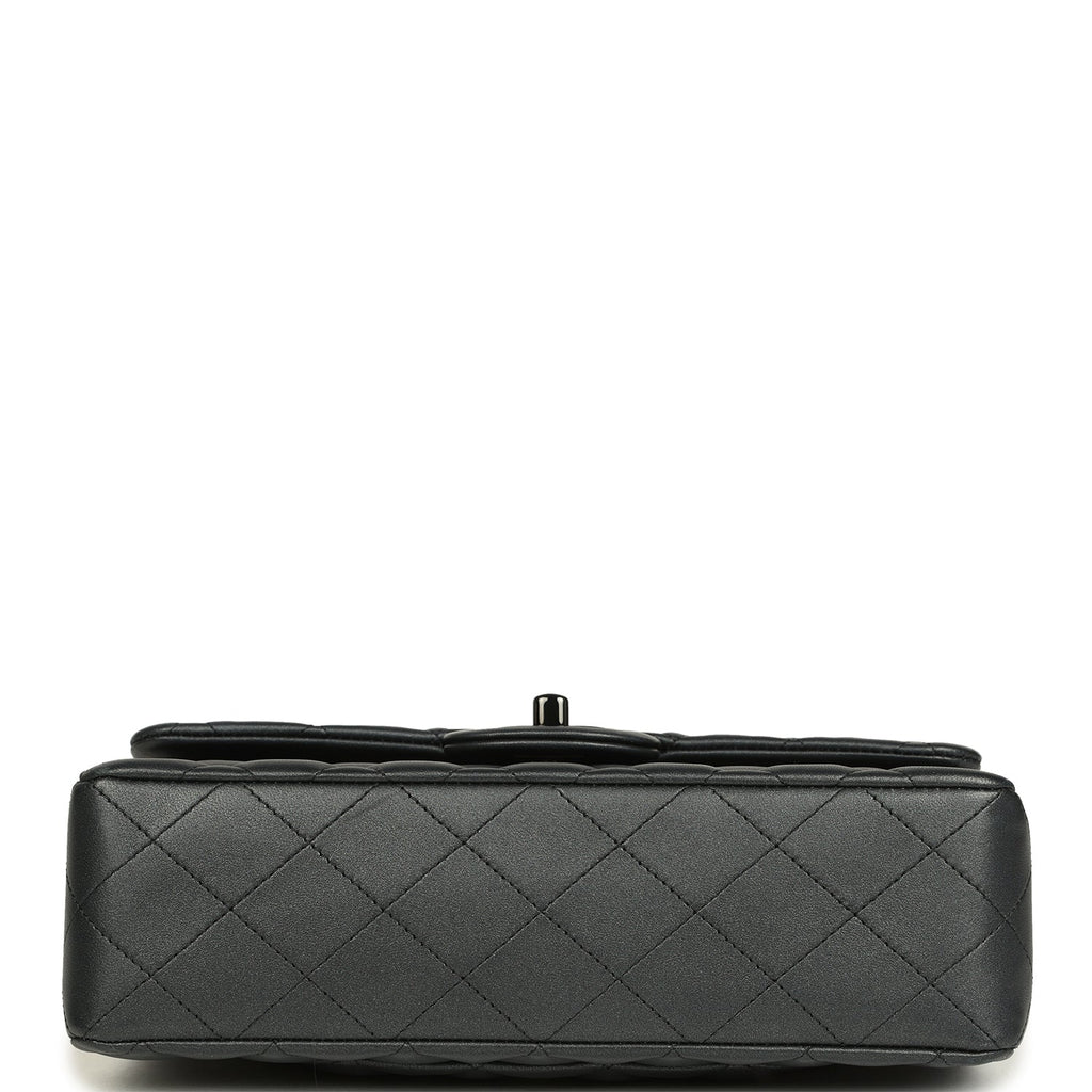 Pre-owned Chanel Small Classic Double Flap Bag So Black Iridescent Lambskin Black Hardware