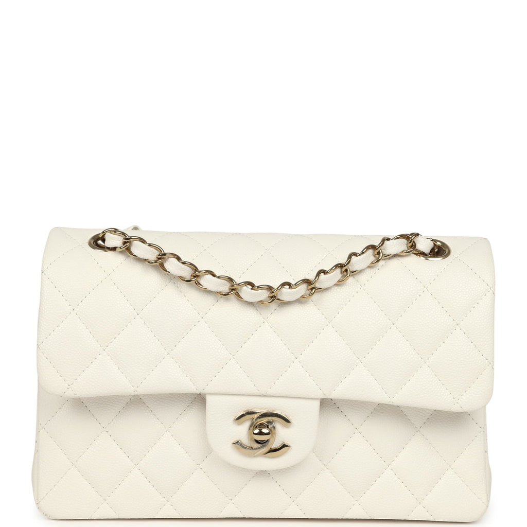 Chanel Small Classic Double Flap Bag Off White Shiny Caviar Light Gold Hardware