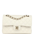 Chanel Small Classic Double Flap Bag Off White Shiny Caviar Light Gold Hardware