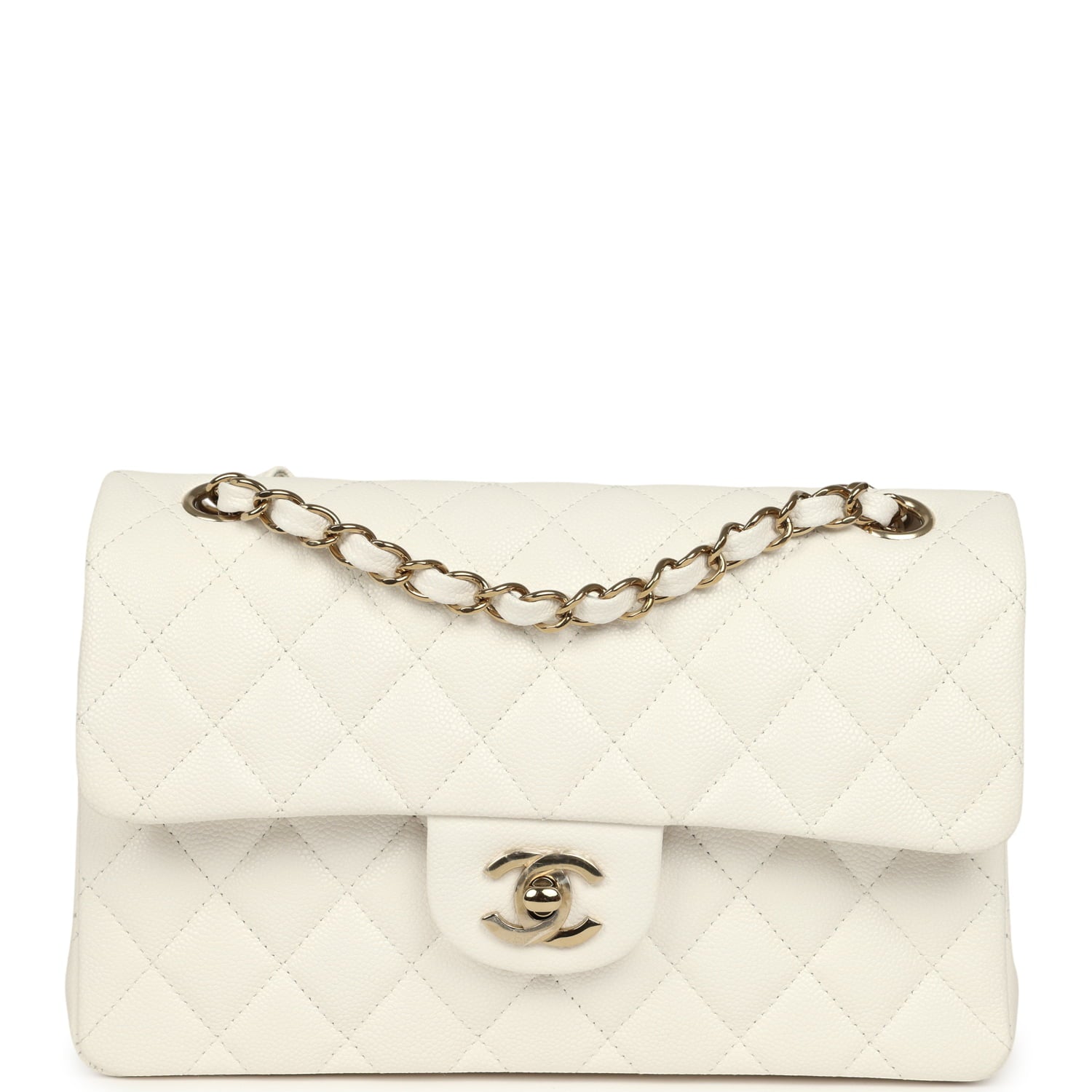 Chanel Small Classic Double Flap Bag Off White Shiny Caviar Light Gold Hardware