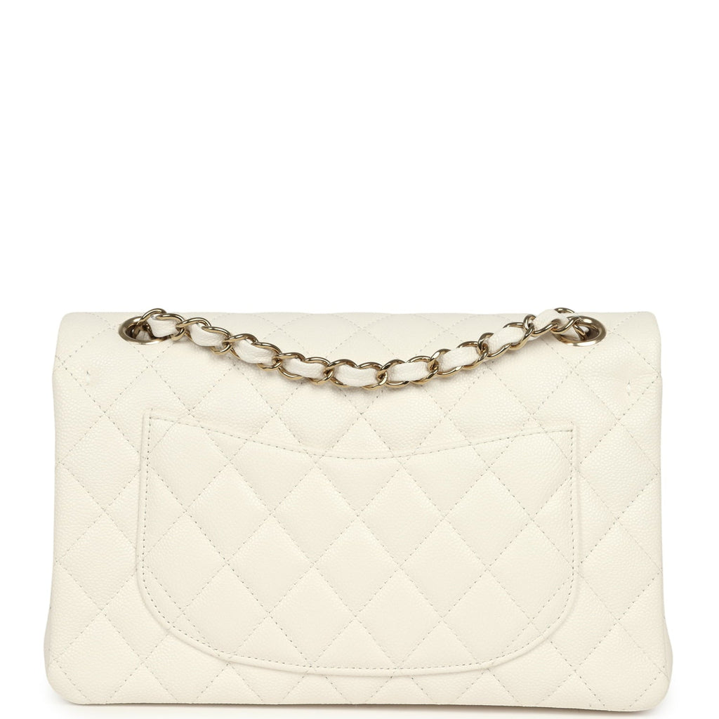 Chanel Small Classic Double Flap Bag Off White Shiny Caviar Light Gold Hardware
