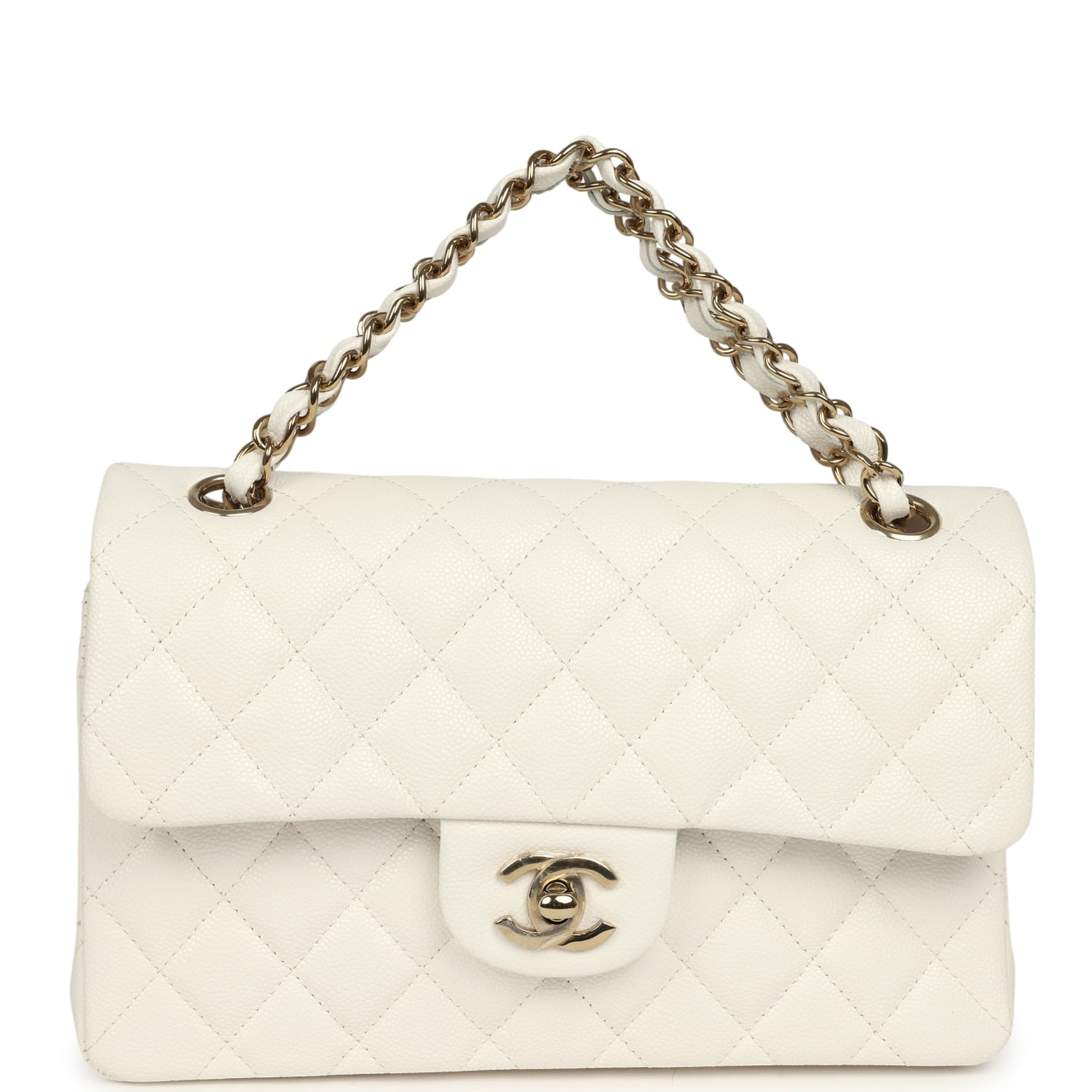 Chanel Small Classic Double Flap Bag Off White Shiny Caviar Light Gold Hardware