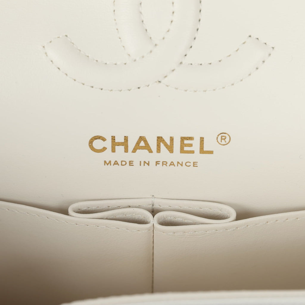 Chanel Small Classic Double Flap Bag Off White Shiny Caviar Light Gold Hardware