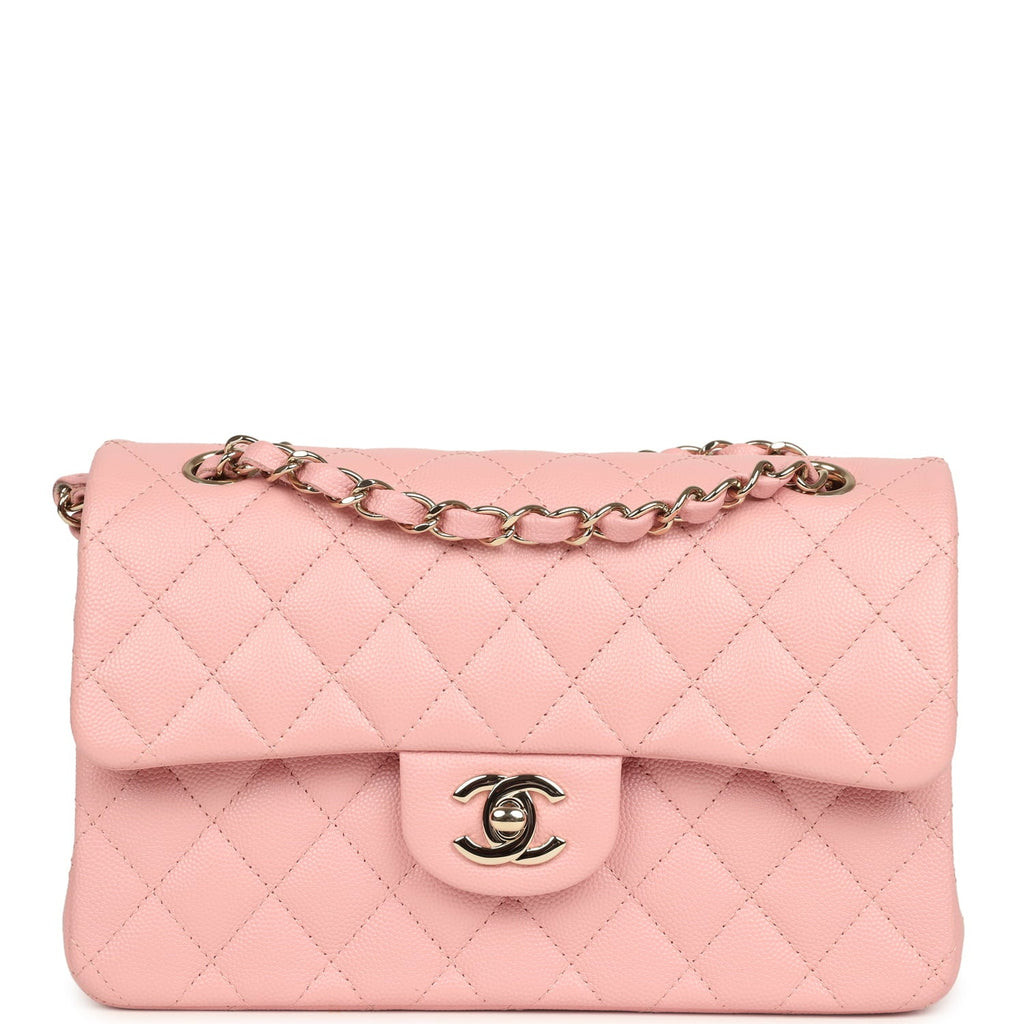 Pre-owned Chanel Small Classic Double Flap Bag Pink Shiny Caviar Light Gold Hardware