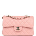Pre-owned Chanel Small Classic Double Flap Bag Pink Shiny Caviar Light Gold Hardware