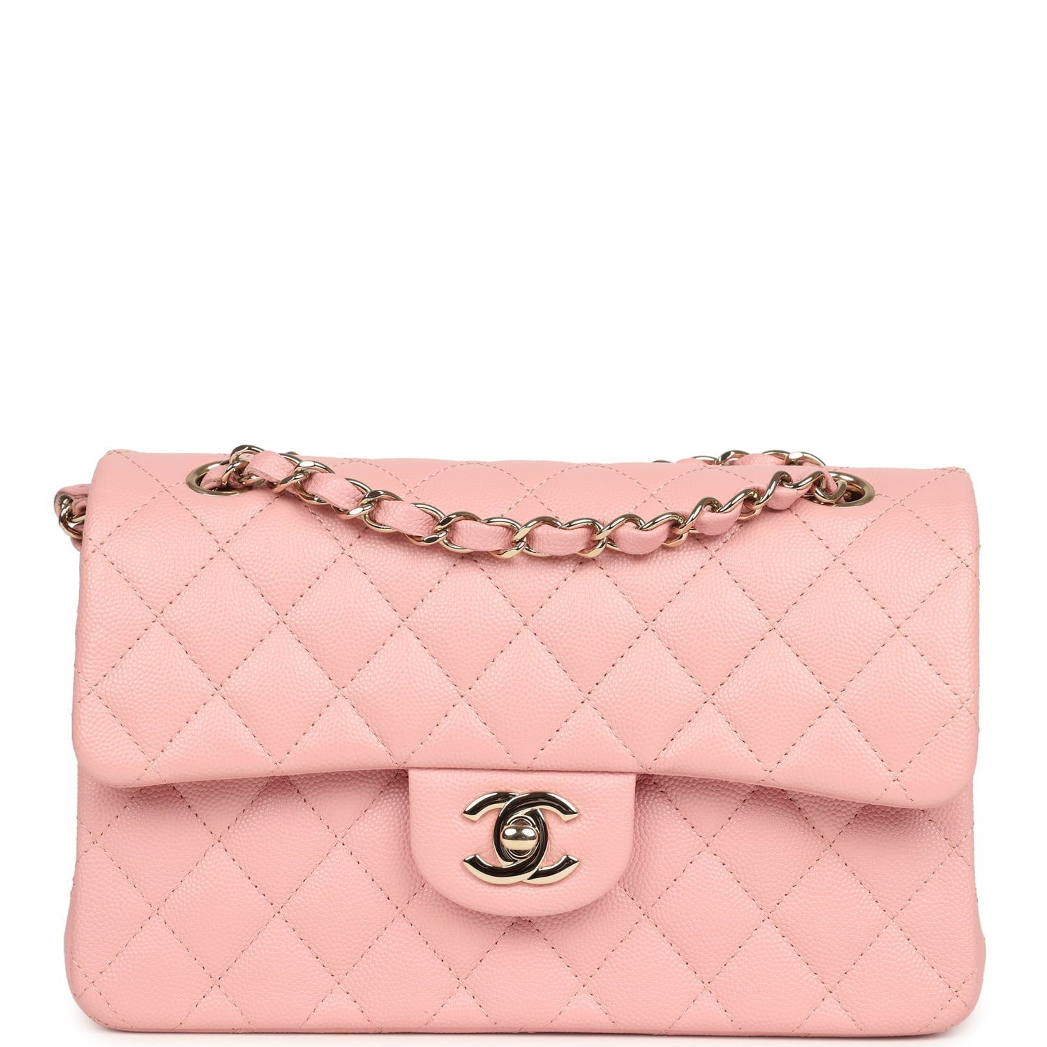 Pre-owned Chanel Small Classic Double Flap Bag Pink Shiny Caviar Light Gold Hardware
