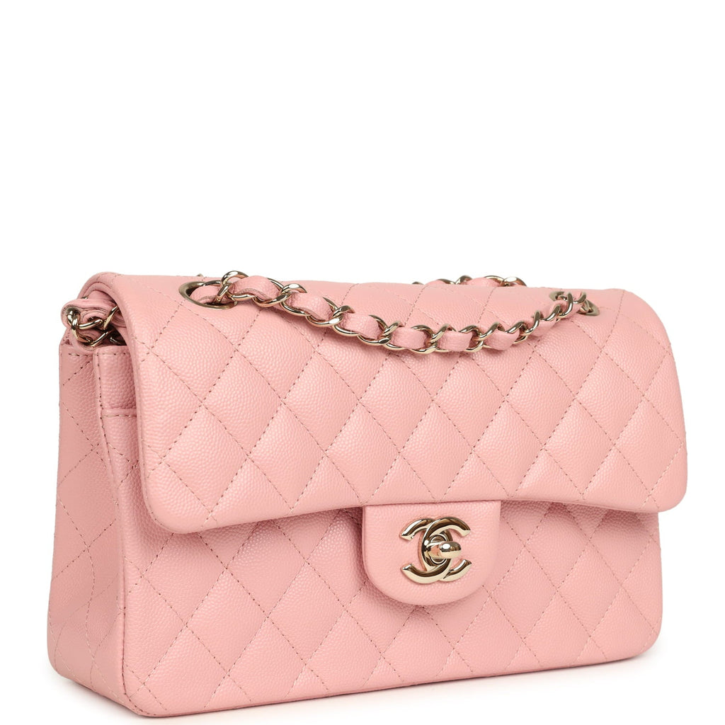 Pre-owned Chanel Small Classic Double Flap Bag Pink Shiny Caviar Light Gold Hardware