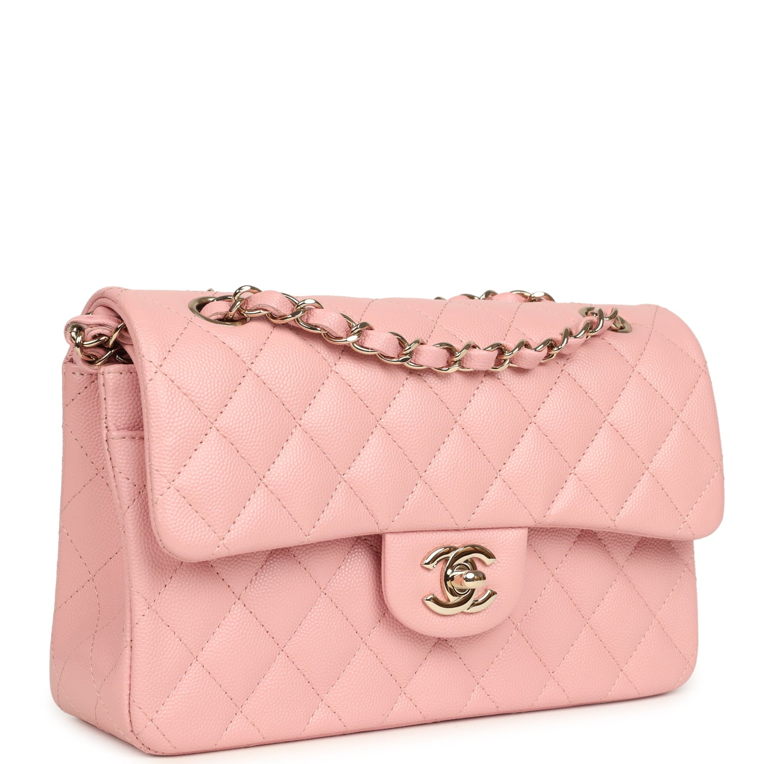 Pre-owned Chanel Small Classic Double Flap Bag Pink Shiny Caviar Light Gold Hardware