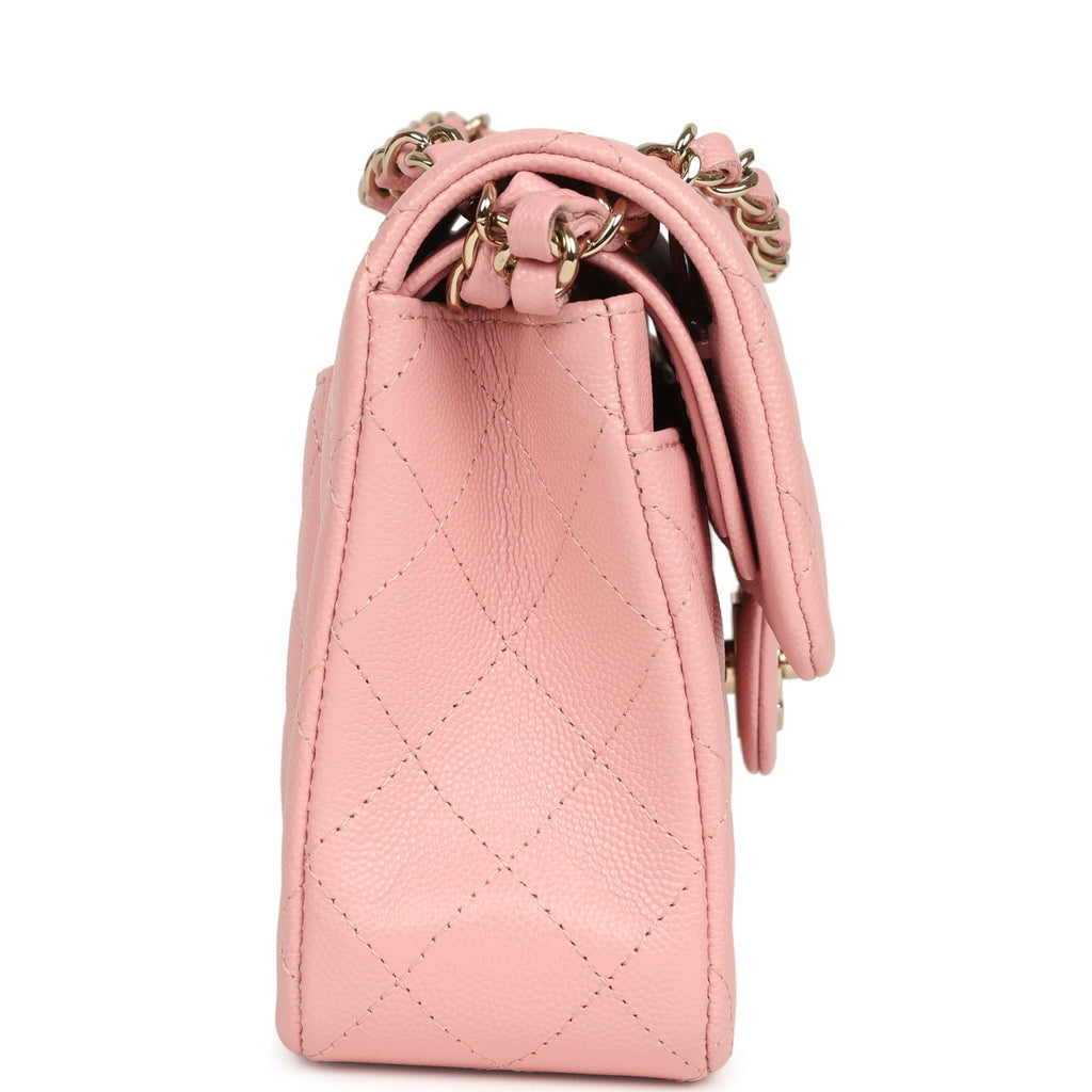 Pre-owned Chanel Small Classic Double Flap Bag Pink Shiny Caviar Light Gold Hardware