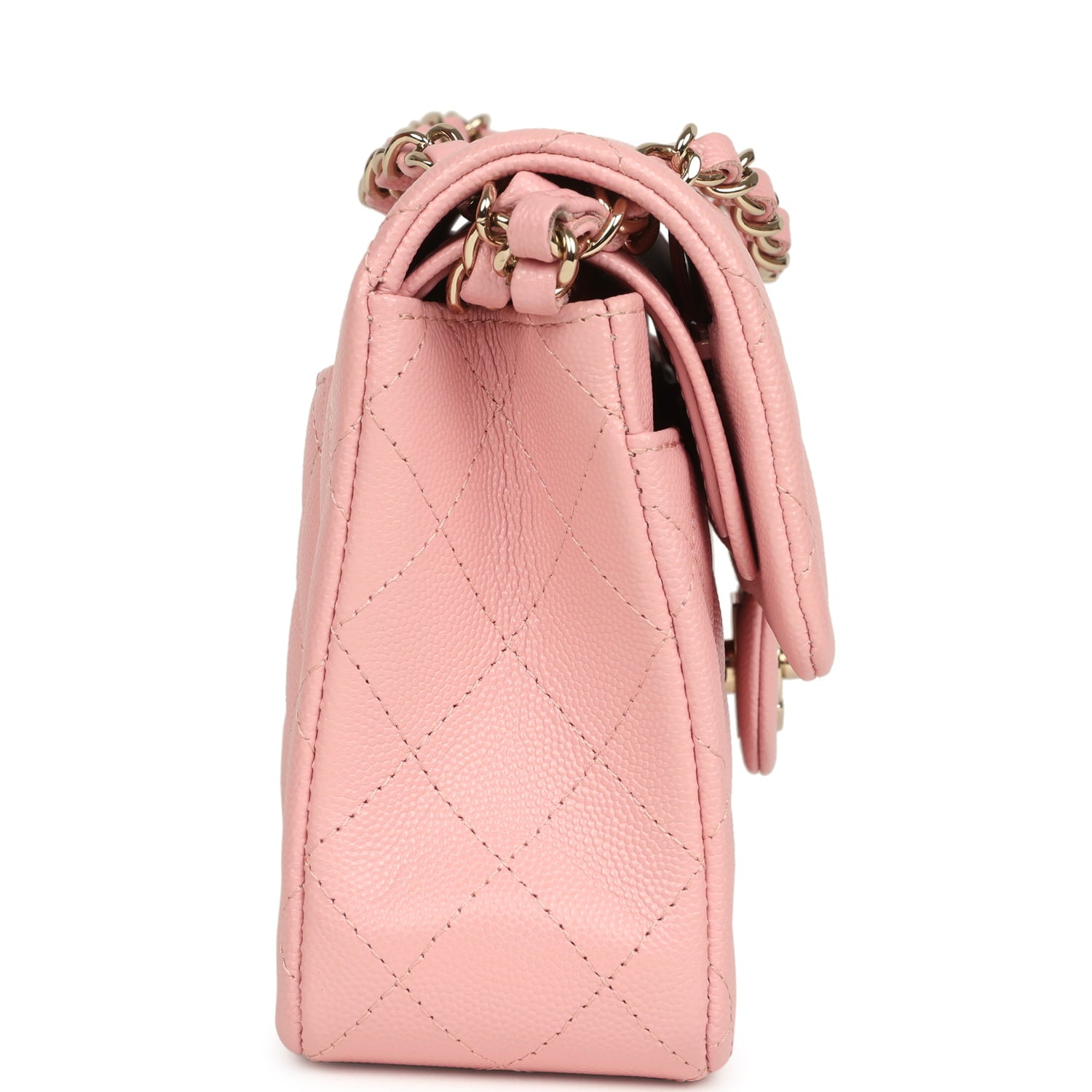 Pre-owned Chanel Small Classic Double Flap Bag Pink Shiny Caviar Light Gold Hardware