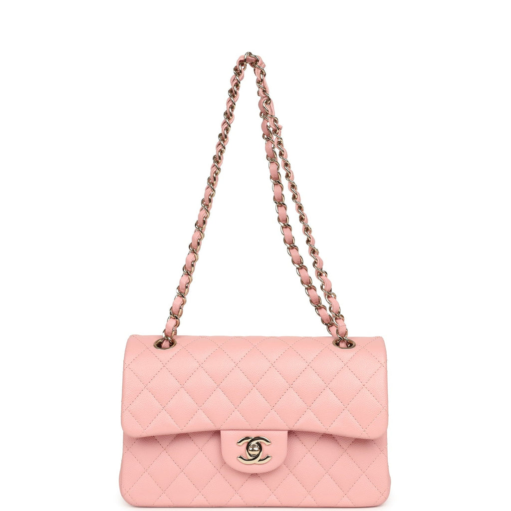 Pre-owned Chanel Small Classic Double Flap Bag Pink Shiny Caviar Light Gold Hardware