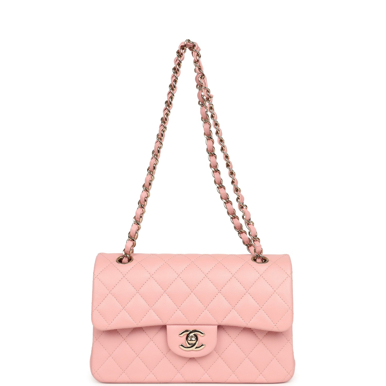 Pre-owned Chanel Small Classic Double Flap Bag Pink Shiny Caviar Light Gold Hardware