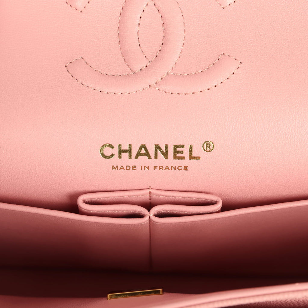 Pre-owned Chanel Small Classic Double Flap Bag Pink Shiny Caviar Light Gold Hardware