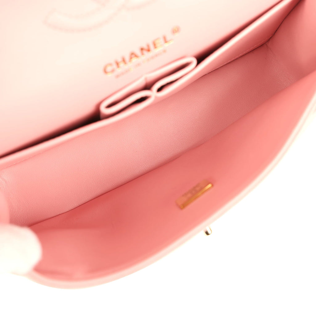 Pre-owned Chanel Small Classic Double Flap Bag Pink Shiny Caviar Light Gold Hardware