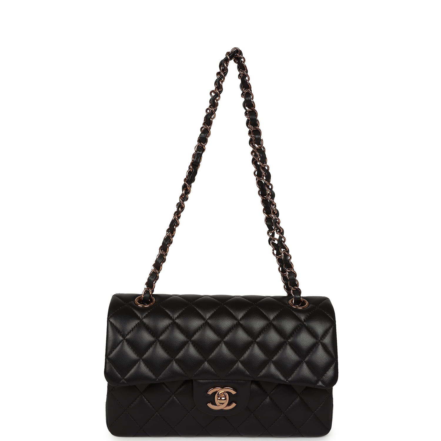 Chanel Small Classic Double Flap Bag Black Lambskin Rose Gold Hardware