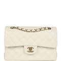 Chanel Small Classic Double Flap Bag White Shiny Caviar Light Gold Hardware