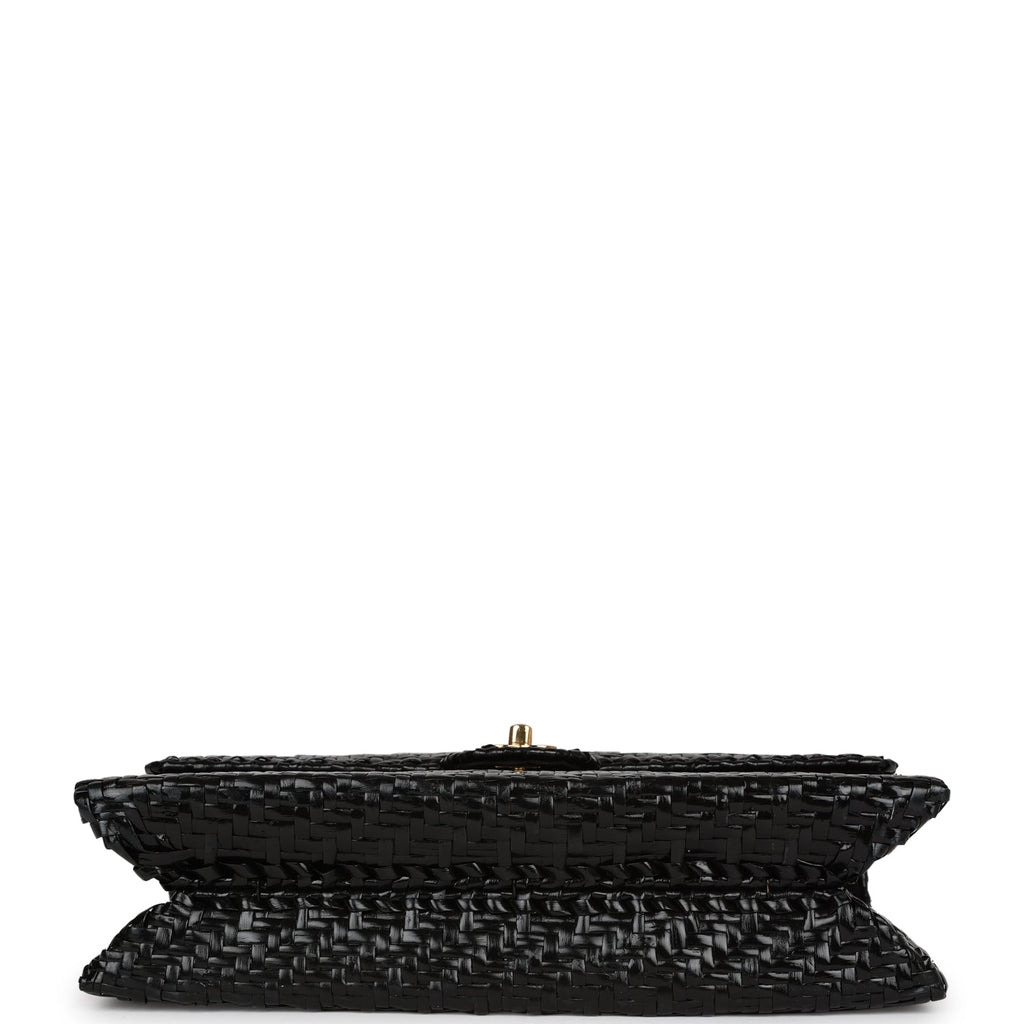 Vintage Chanel Flap Bag Black Wicker Gold Hardware