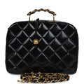 Vintage Chanel Lunchbox Vanity Black Patent Leather Gold Hardware
