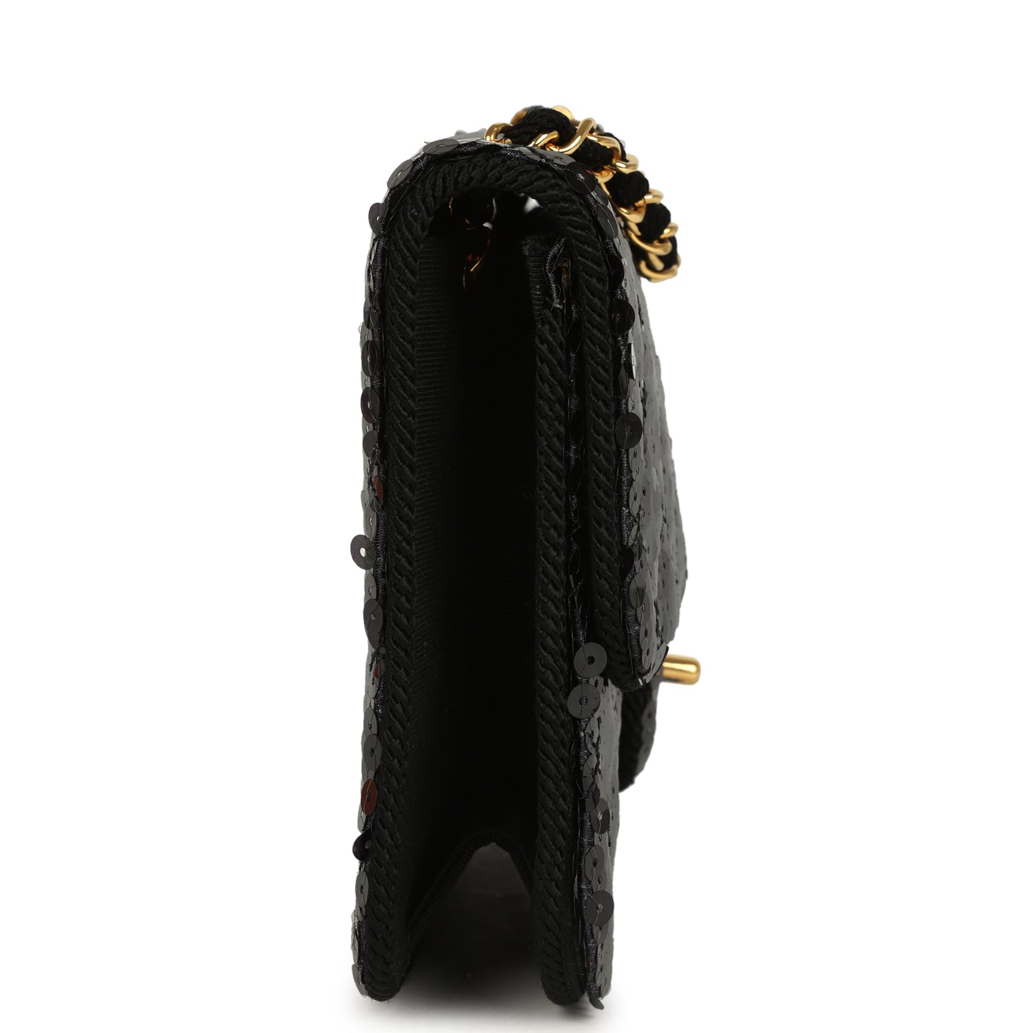 Vintage Chanel Small Flap Bag Black Sequin Gold Hardware