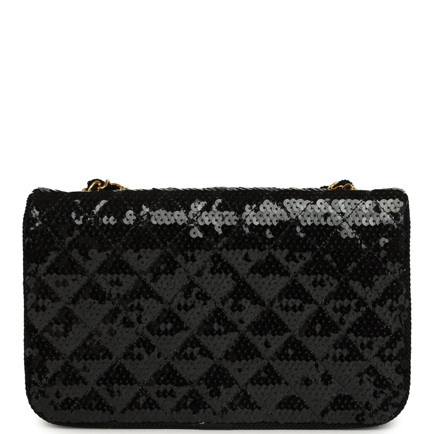 Vintage Chanel Small Flap Bag Black Sequin Gold Hardware