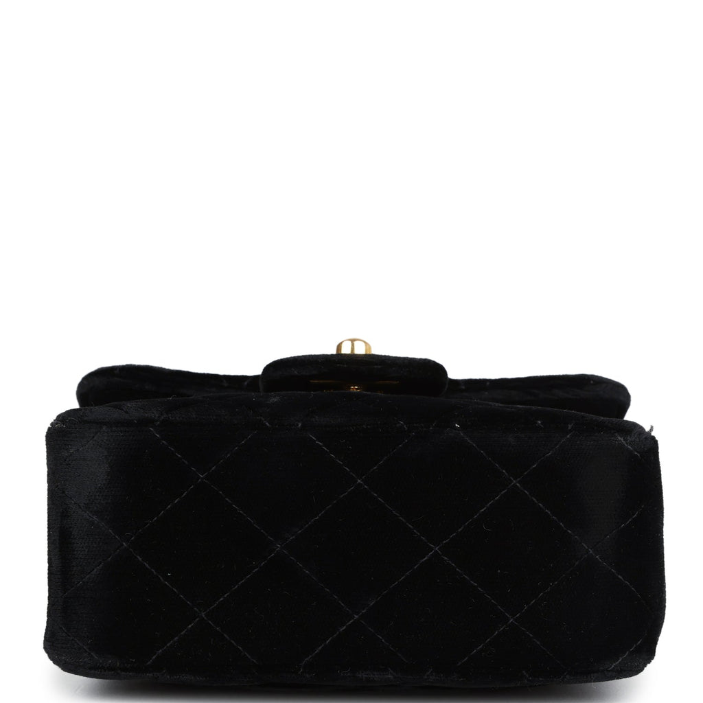 Vintage Chanel Micro Kelly Child Flap Bag Black Velvet Gold Hardware