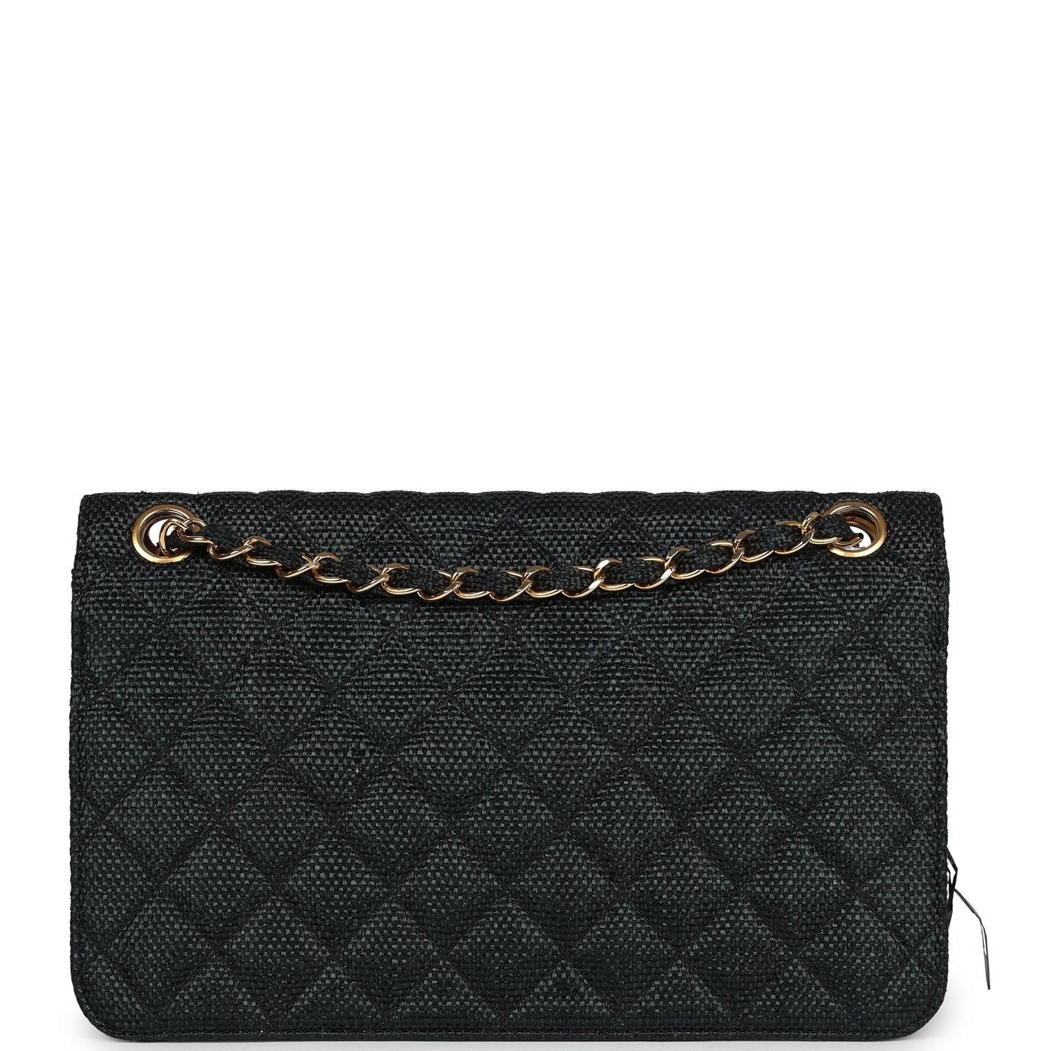 Vintage Chanel Quilted Fringe Single Flap Bag Black Raffia Gold Hardware