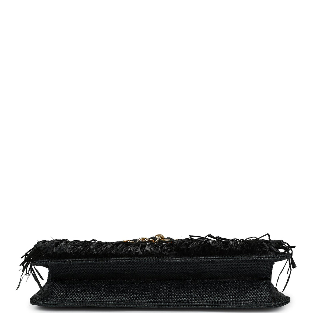 Vintage Chanel Quilted Fringe Single Flap Bag Black Raffia Gold Hardware