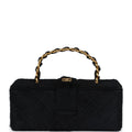 Vintage Chanel Rectangular Vanity Box Black Pony Hair Antique Gold Hardware
