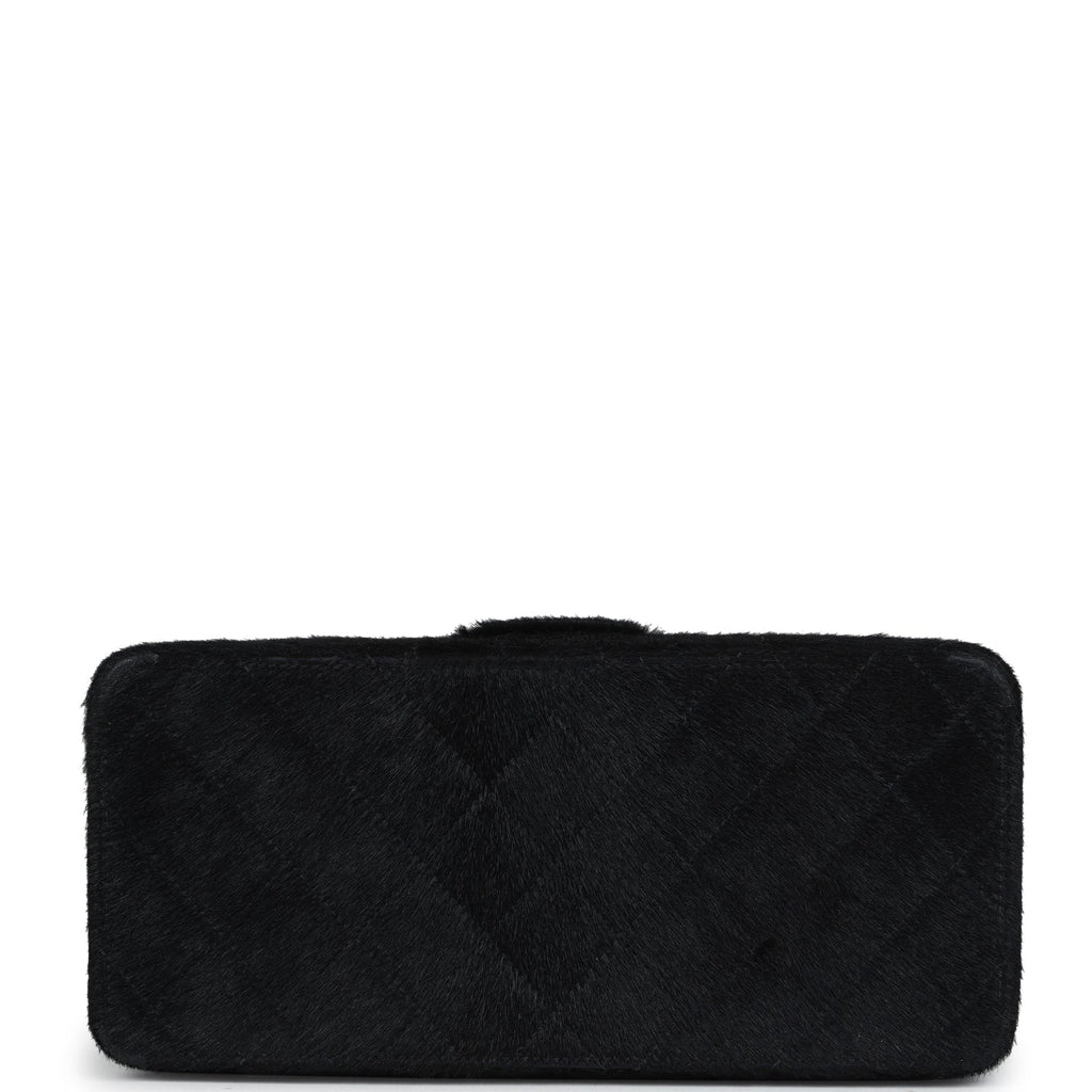 Vintage Chanel Rectangular Vanity Box Black Pony Hair Antique Gold Hardware