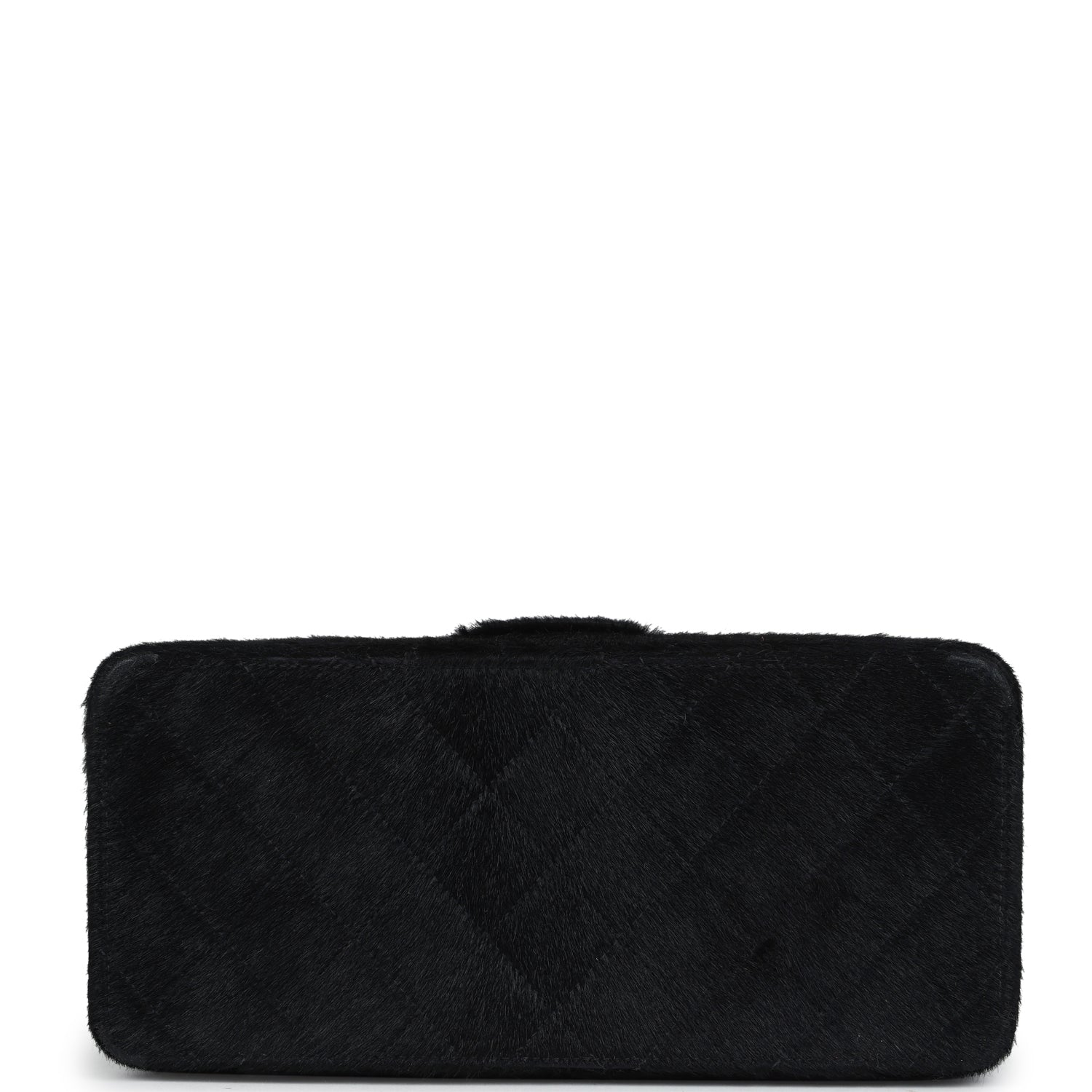 Vintage Chanel Rectangular Vanity Box Black Pony Hair Antique Gold Hardware