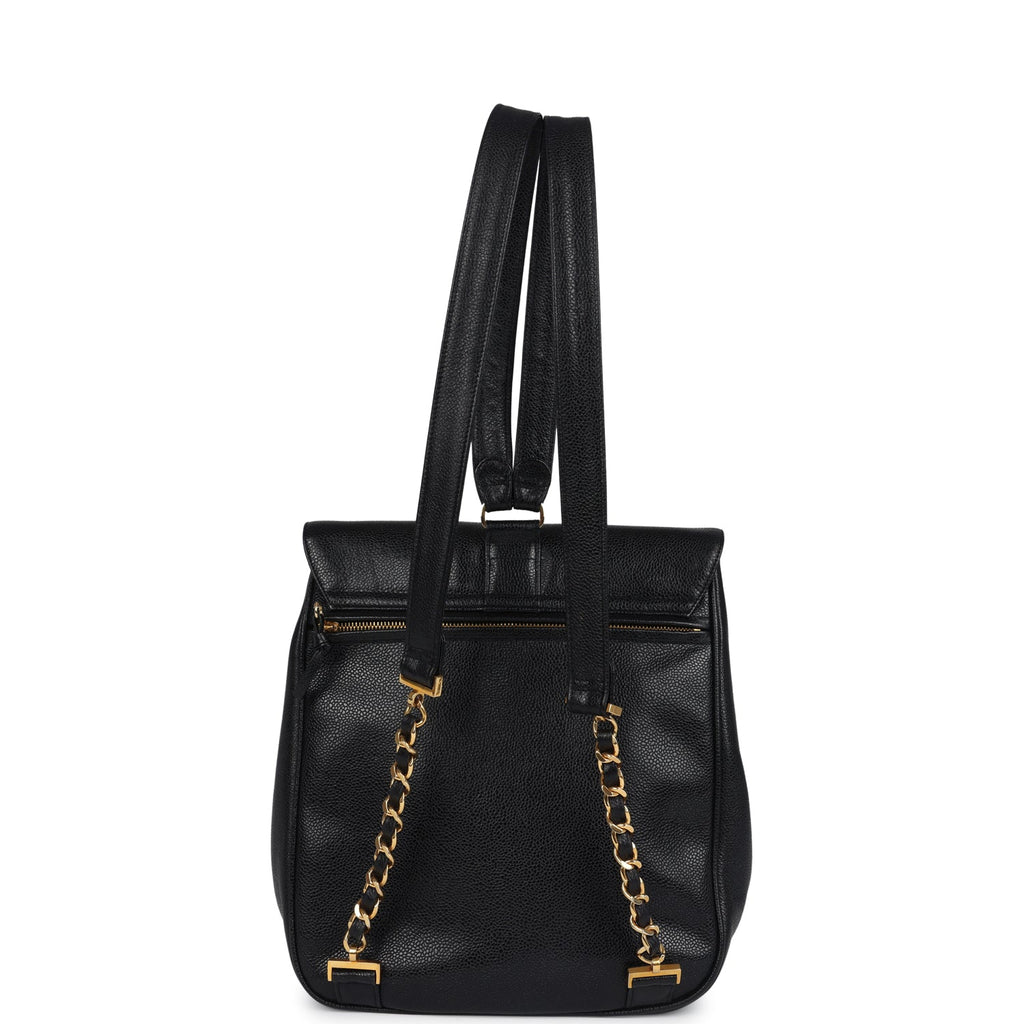 Vintage Chanel Medium CC Backpack Black Caviar Gold Hardware