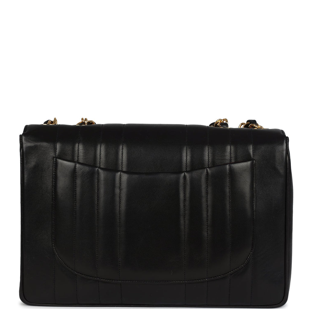 Vintage Chanel Jumbo Classic Mademoiselle Vertical Flap Black Lambskin Gold Hardware
