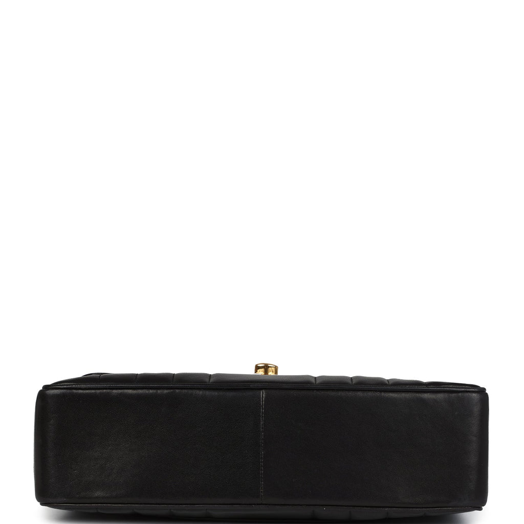 Vintage Chanel Jumbo Classic Mademoiselle Vertical Flap Black Lambskin Gold Hardware