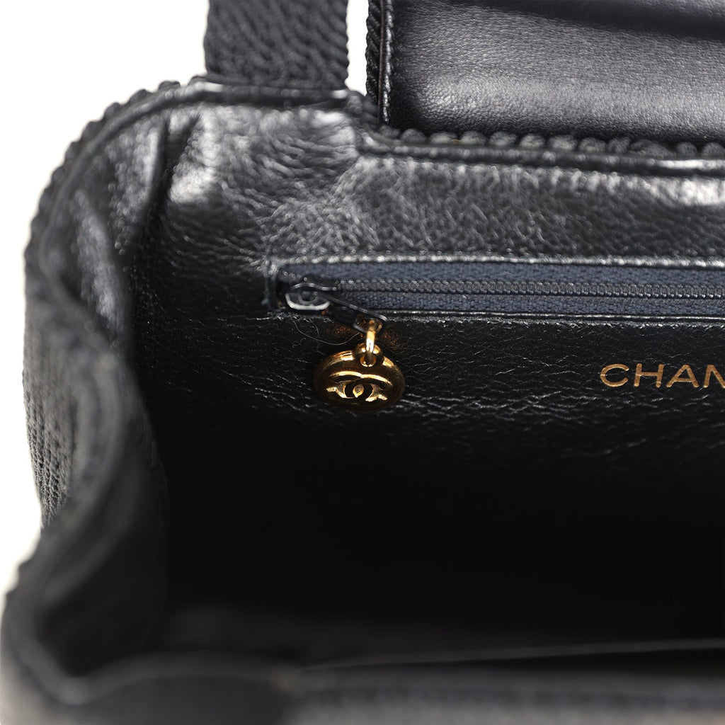 Vintage Chanel Large Kelly Rope Black Woven Gold Hardware
