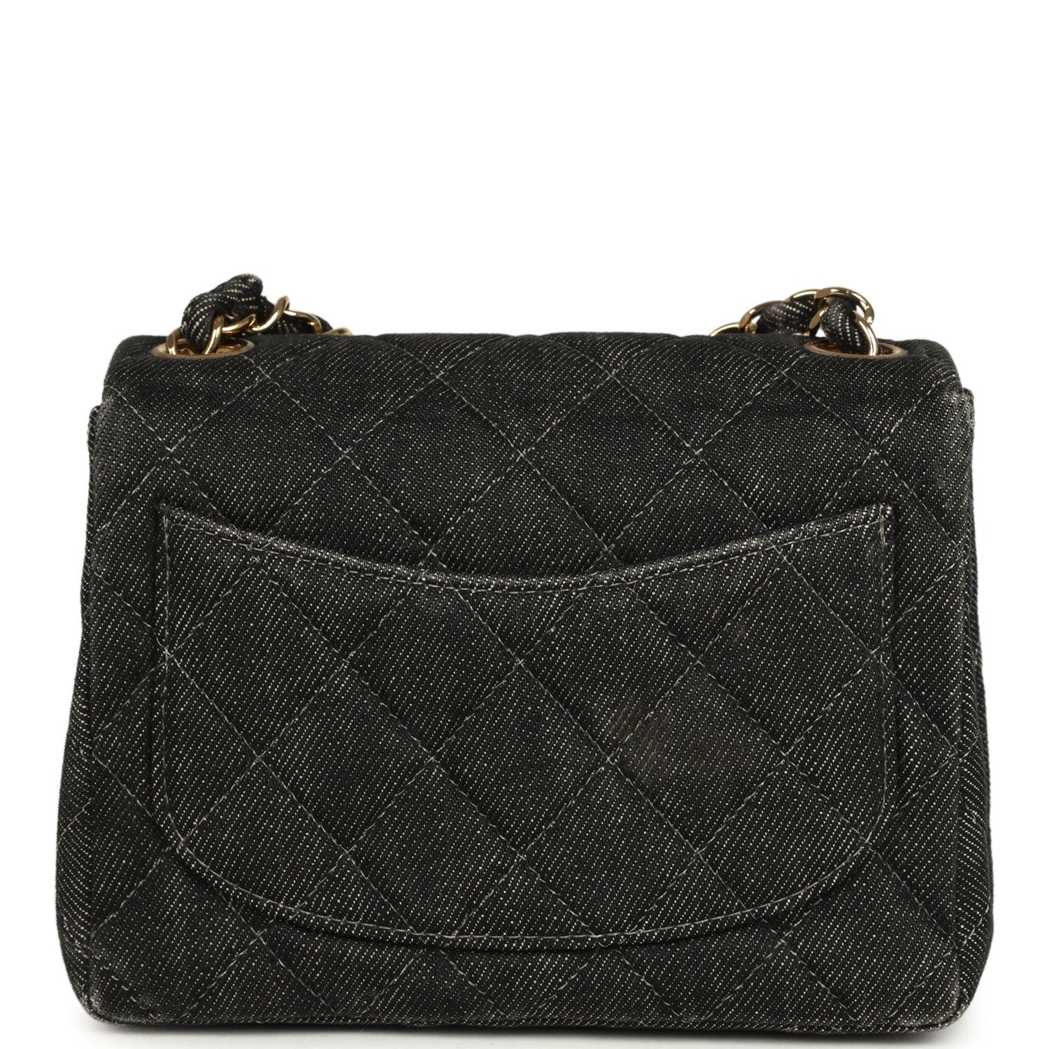 Vintage Chanel Mini Square Flap Bag Black Denim Gold Hardware