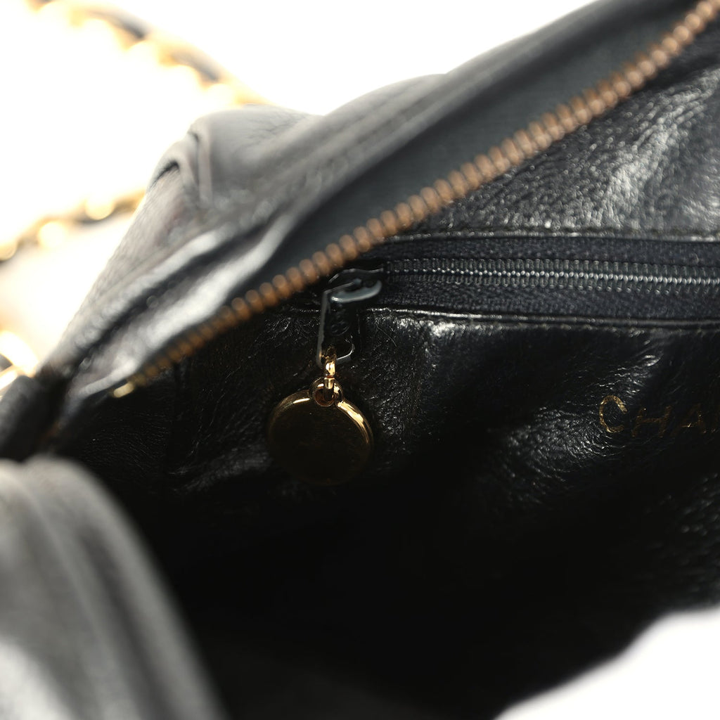 Vintage Chanel Mini Diagonal Quilted Camera Bag Black Caviar Gold Hardware