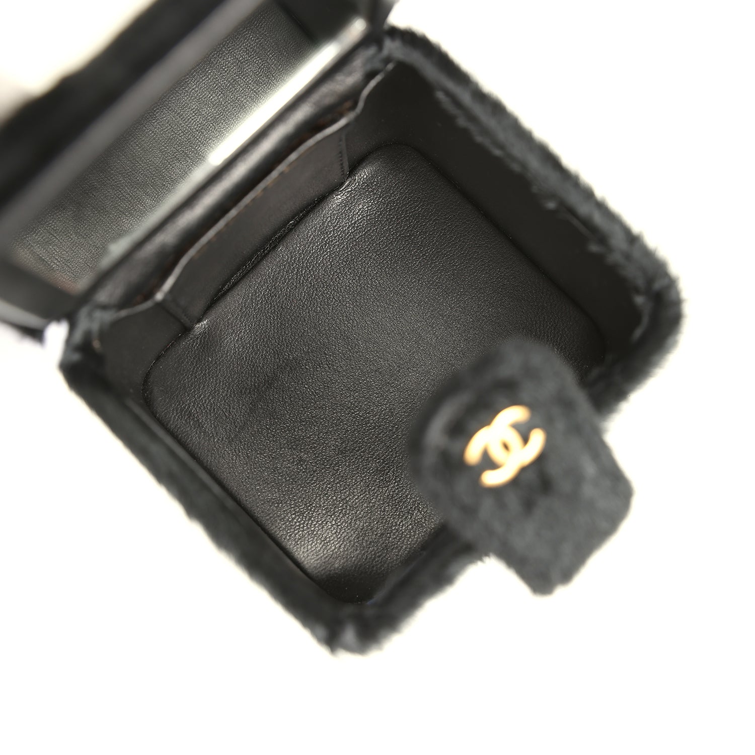 Vintage Chanel Square Vanity Box Black Pony Hair Antique Gold Hardware